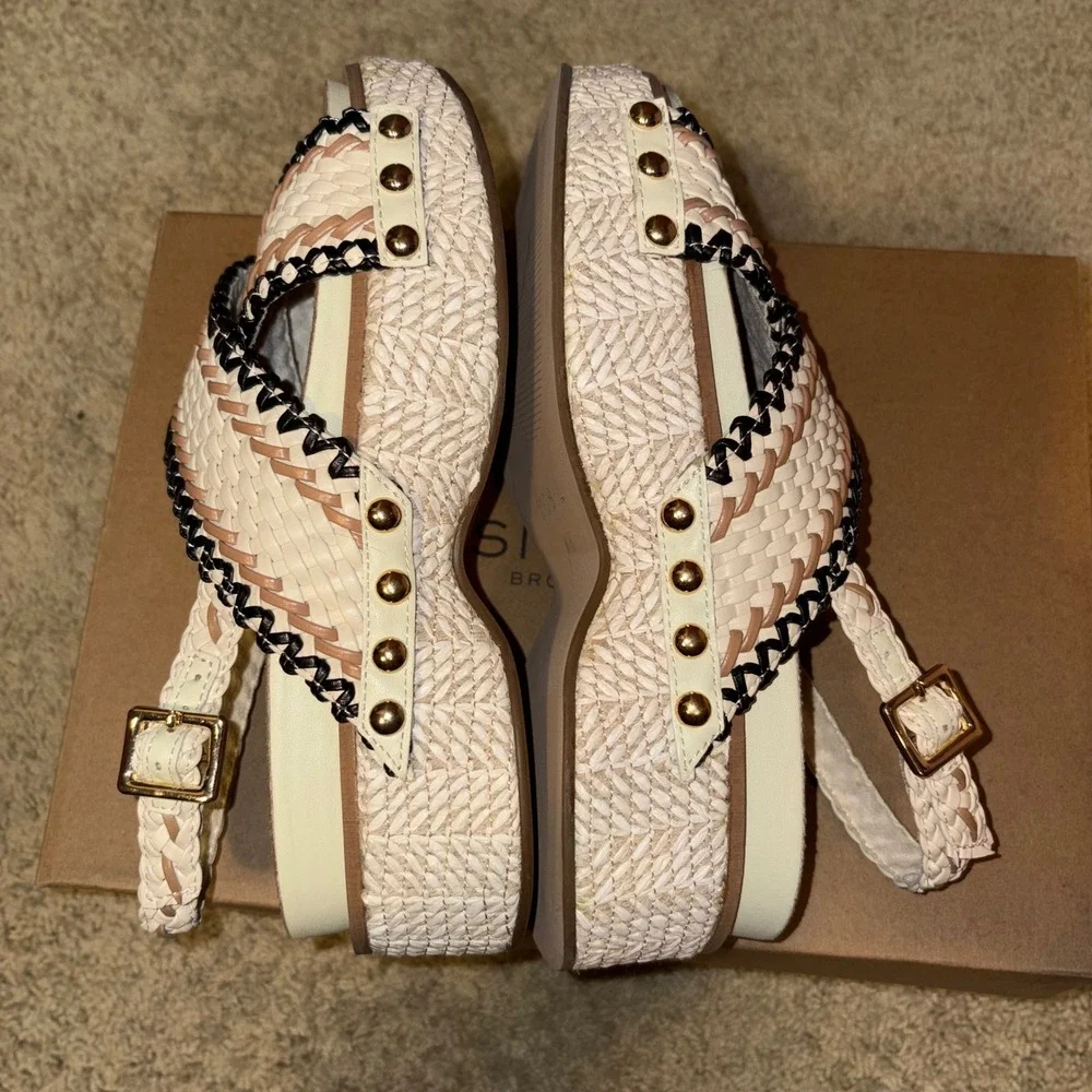 Kelsi Dagger Brooklyn Pace Raffia Anthropologie Wedge Sandals neutral 6.5 M‎